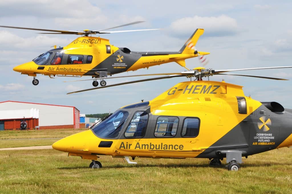 yellow medical helicopter